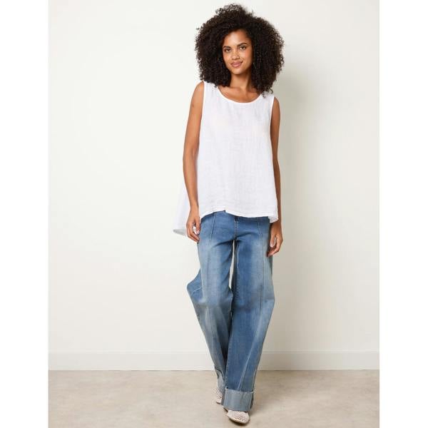Blue Vanilla Jersey Back Linen Woven Front Sleeveless Top
