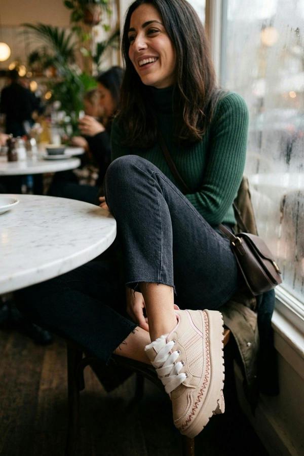 Pearl Faux Suede Platform Trainers - Beige