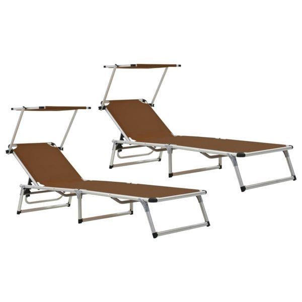 Berkfield Folding Sun Loungers with Roof 2 pcs Aluminium&Textilene Brown