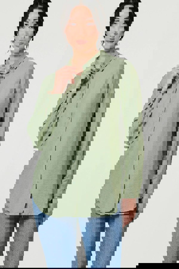 Sage | Long Sleeve Button-Front Shirt
