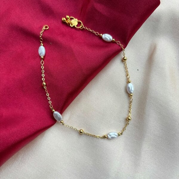 The Colourful Aura Golden Brass Rounds Pearl Beads Indian Payal Anklet