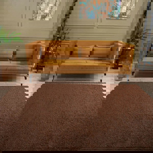 Shaggy Rug Plain Brown non-shedding, high-quality