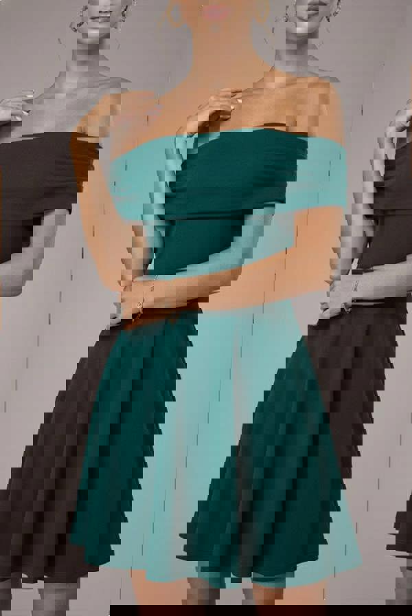 Strapless Crepe Skater Mini Dress - Emerald Green DR2575A