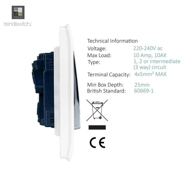 Trendi Switch 4 Gang Light Switch (3x 1 or 2 Way & 1 x Intermediate)in Ice White