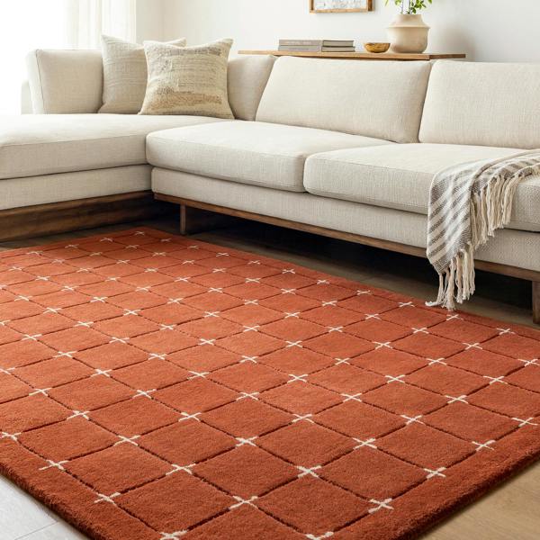 Livabliss Brook-Hand Tufted Terracotta Beige Wool Modern Fringe Rug