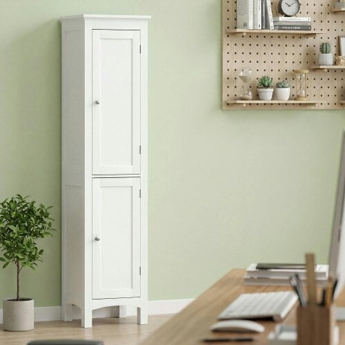 Wyld Haus Barila 160cm Slim Tall Bathroom Storage Cabinet With Adjustable Shelves And Double Doors White