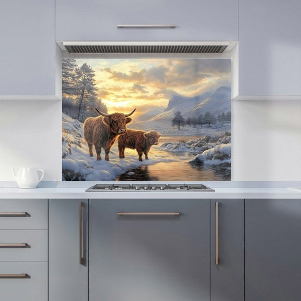 Warren Reed - Designer Highland Cows By The Lake Kitchen Splashback