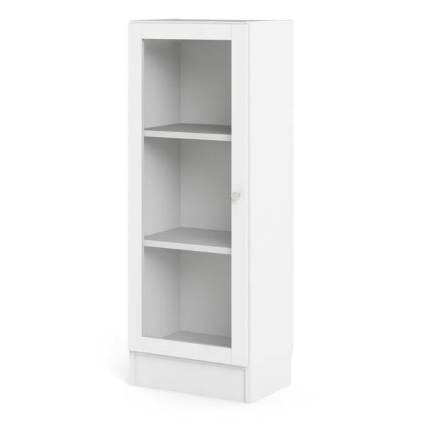 Furniture To Go Basic Low Narrow Display Cabinet in White (2 Shelves) with Glass White Door