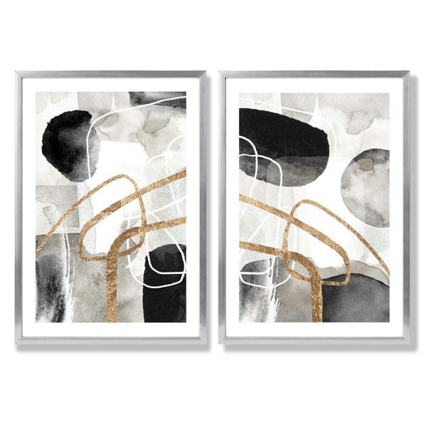 Sage Green Geometric Pineapple Fruit Set of 2 Art Prints with Silver Frame