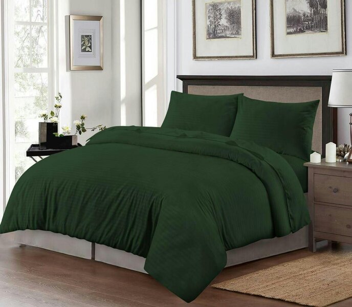 Night Zone Embossed Stripe Microfibre Duvet Cover Set – Soft Touch Hotel Style Bedding - Green