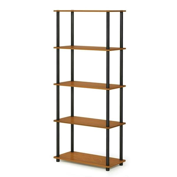 WALPLUS Modern Turn-N-Tube 5-Tier Multipurpose Shelf Display Rack, Light Cherry/Black for Entryway