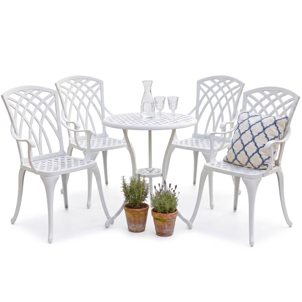 Centurion Supports OSHOWA Luxurious Garden and Patio Table and 4 Large Chairs with Armrests Cast Aluminium Bistro Set - White