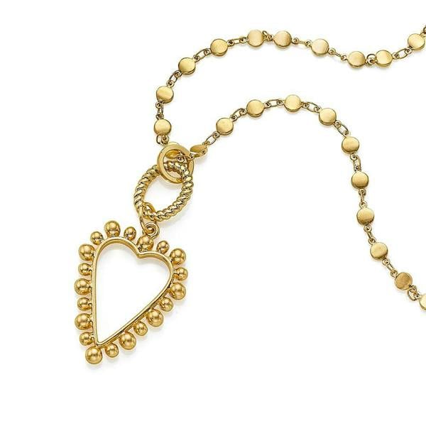 Pia Heart Pendant Necklace, Gold-Tone Beaded Disc Chain