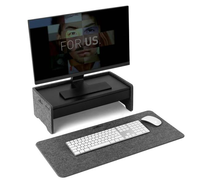 Durable Premium Felt Monitor Riser Laptop Stand | Height-Adjustable Shelf | Teal