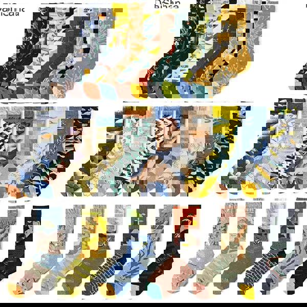 Anyfootwear 5 Pairs Size 5-9 Fashion Long Sock Cartoon Personalized Creative Nature Blue Human Abstract Art For Men Woman Foot Cold Winter Warm