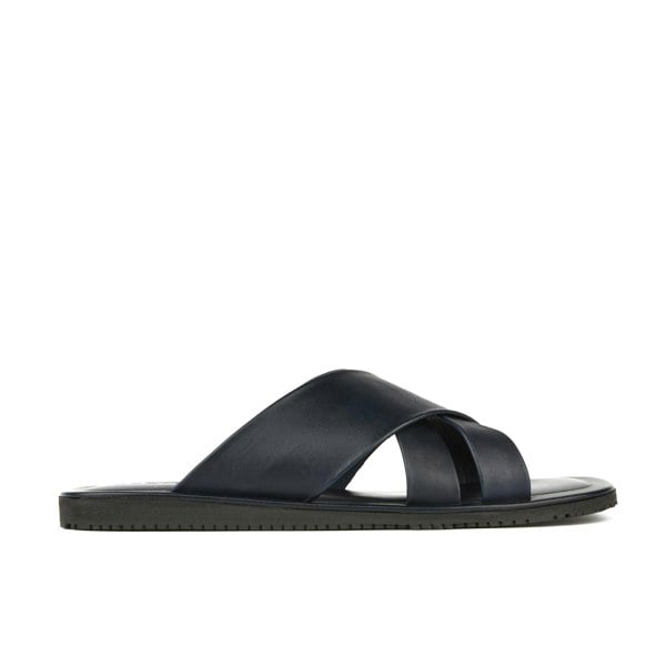Embassy London Rio - Men's crossover straps fully leather lined slide sandal - Navy