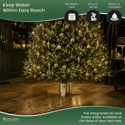 Wonder Christmas Tree Stand with Water Tank, Fits Trees up to 2.6m, 3 Clamp Screws for 50-110mm Trunks, Silver Steel Base