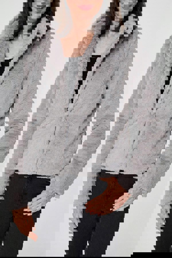 Silver | Faux Fur Long Sleeve Cropped Jacket