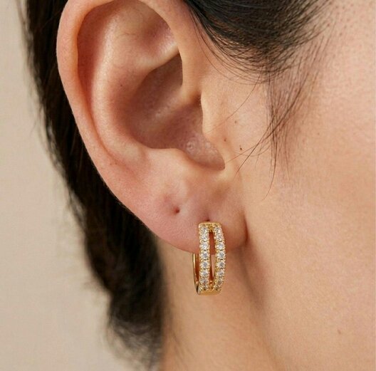 The Colourful Aura Gold Split Band Crystal Huggie Hoop Earrings | 1cm Brass Hoops