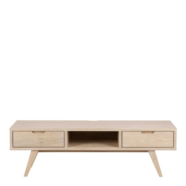 Wyld Haus Jyvaskyla White Oak Wood TV Unit 2 Drawers