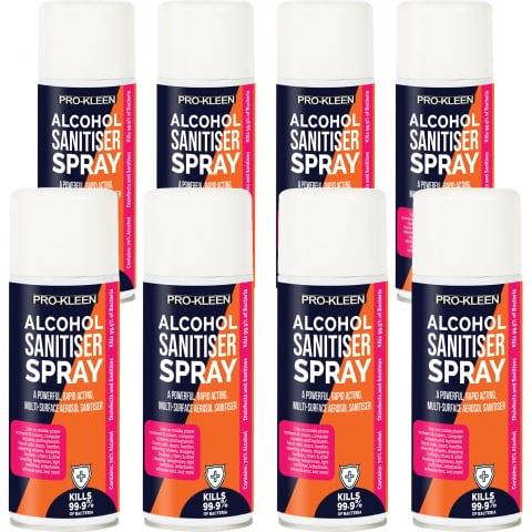 ProKleen Pro-Kleen Sanitiser Spray Antibacterial 400ml x8 Kills 99.9% Bacteria Perfect for Phones, Worktops, Trolleys, Keyboards