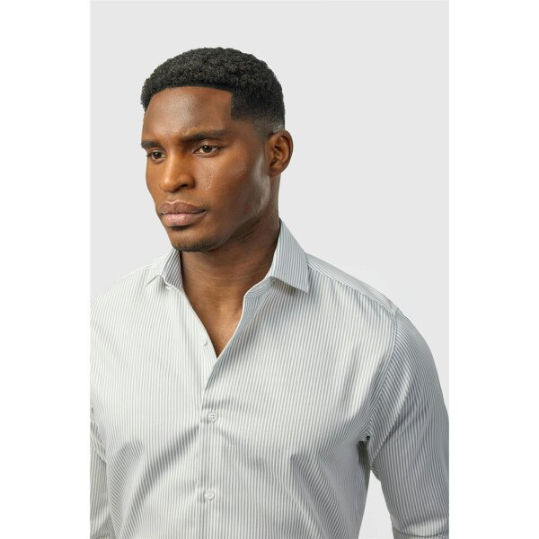 Alexandre Silver Alexandre Tailored Fit Sage Non Iron Stripe Single Cuff Shirt