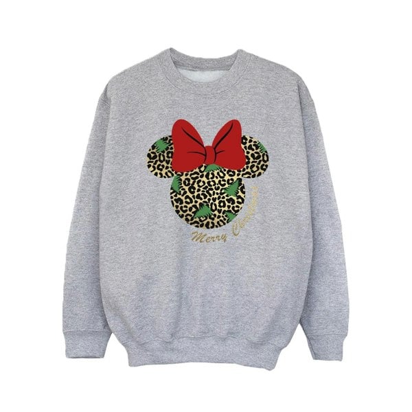 Disney Girls Minnie Mouse Leopard Christmas Sweatshirt - Sports Grey