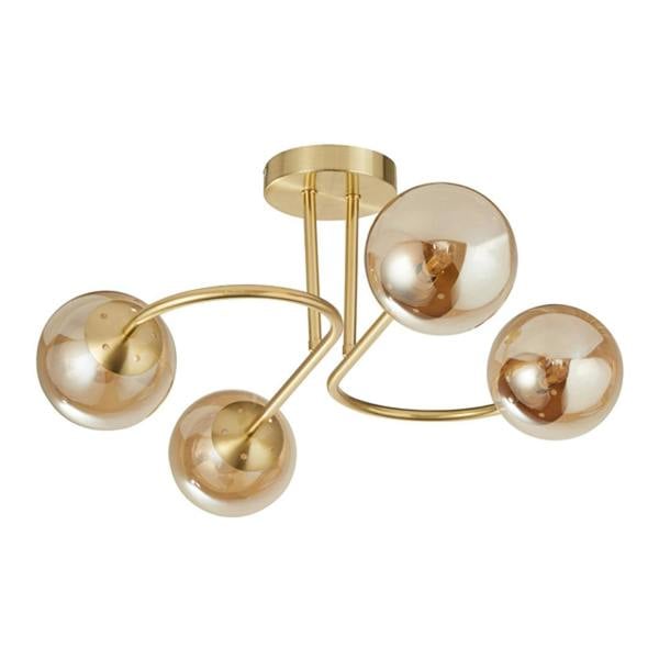 Pagazzi Lighting Hibben Gold Brass & Champagne Glass Semi-Flush Ceiling Light