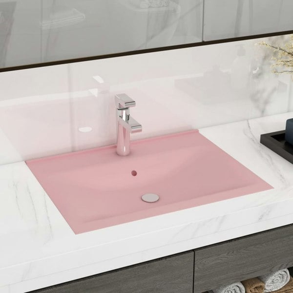 Berkfield Luxury Basin with Faucet Hole Matt Pink 60x46 cm Ceramic