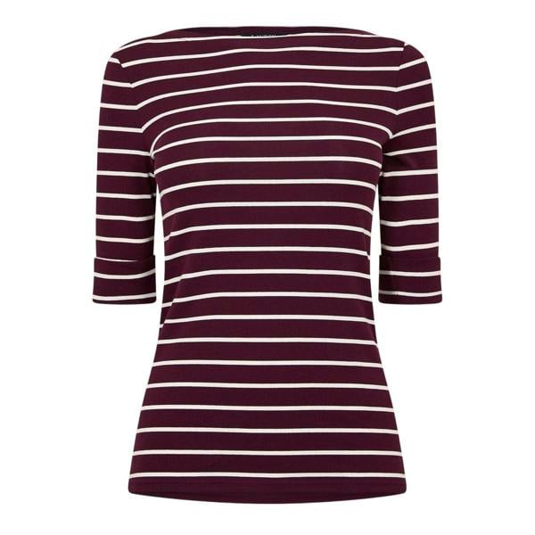 Ralph Lauren Womens/Ladies Judy Boat Neck 3/4 Sleeve T-Shirt - Deep Garnet - 