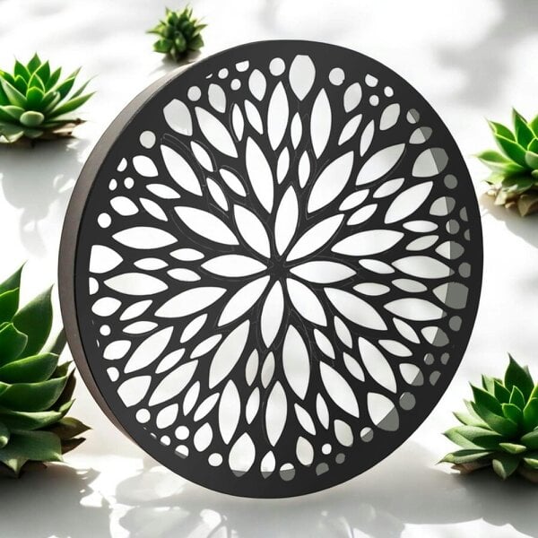 EDH Door Hardware Metal Abstract Flower Solar Wall Panel – 40 x 40 x 5 CM | Solar-Powered Outdoor Wall Art | Metal Garden Panel