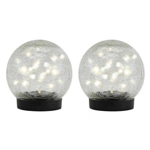Gardenwize Pack of 2 Solar Crackle Ball LED Lights – Warm White Glass Globe Garden Lights