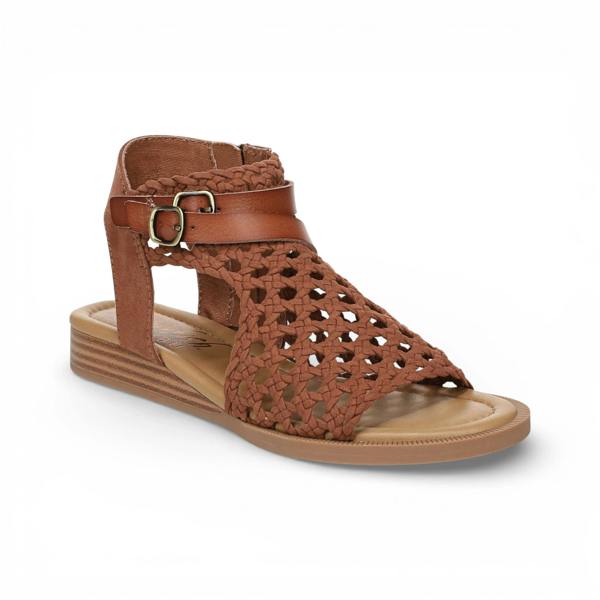 Blowfish Malibu Anuella - Women's Cognac Brown Weave Micro Wedge Sandals