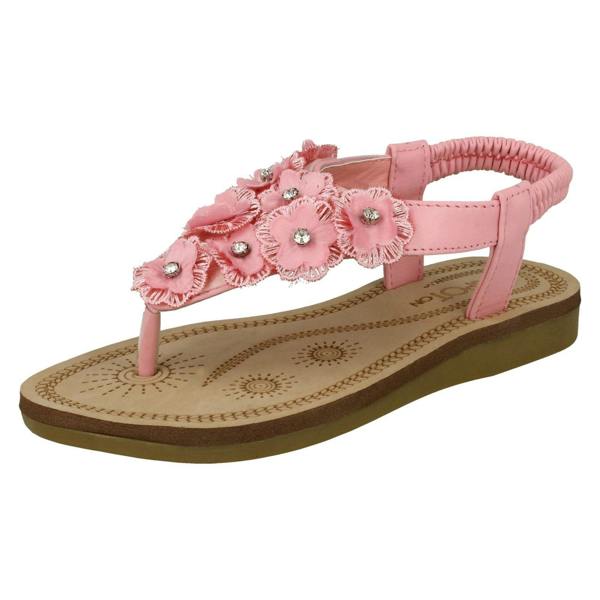 Spot On Girls Spot On Toepost Flower Trim Sandals