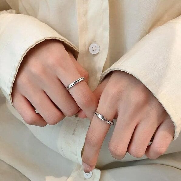 The Colourful Aura Adjustable Morse Code "Love you Forever" Couple Promise Ring Set