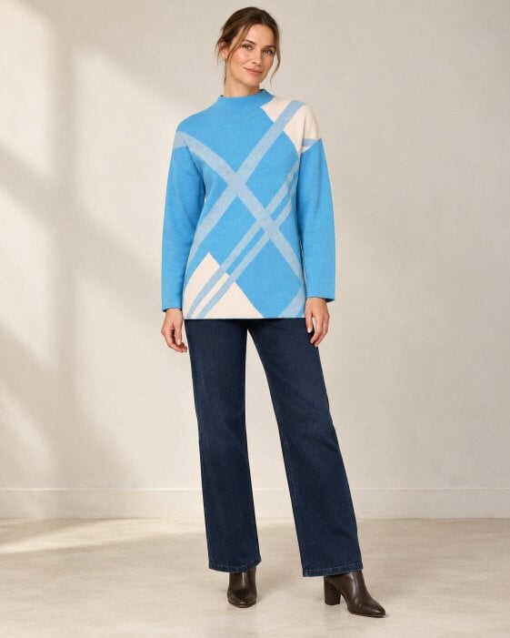 VIZ-A-VIZ Bold Check Jaquard Longline Jumper