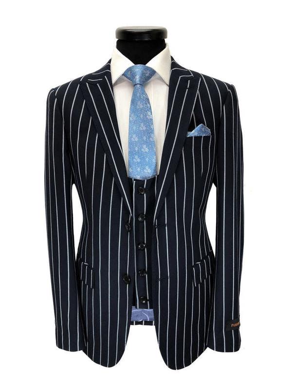 Navy Bold Stripe 2-button 3-piece Suit