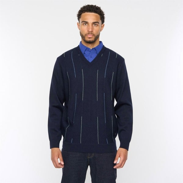 Gabicci G54M01 Mens Plain Vee Kneck Pattern Front Knit Gabicci Classic - NAVY