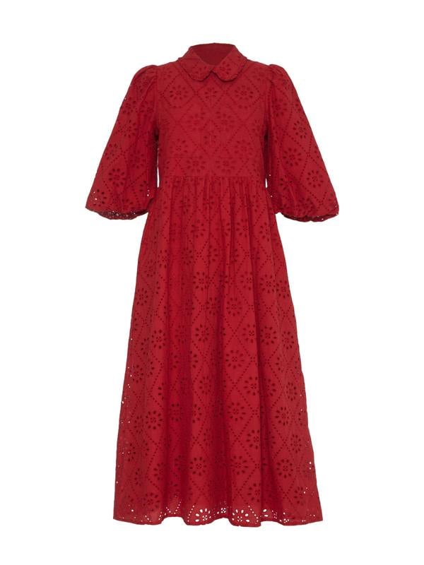 Rose & Nancy Lucille Red Embroidered Midi Shirt Dress&nbsp;