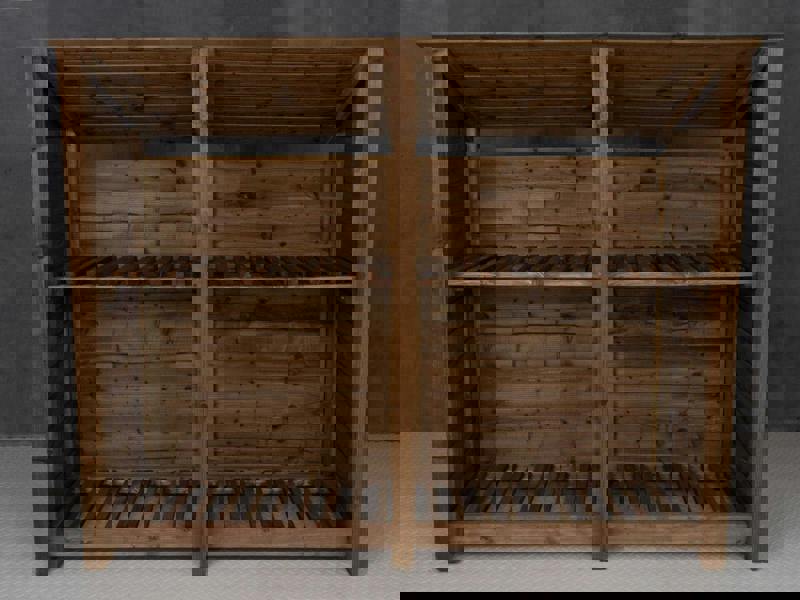 Arbor Garden Solutions Wooden Log Store (Roof Sloping Back) with Shelf W-227cm, H-126cm or 180cm, D-88cm - Brown Finish