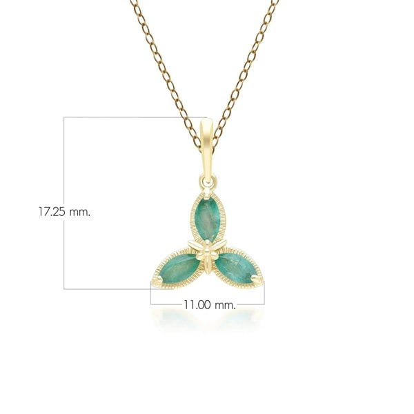 Gemondo Floral Marquise Emerald Pendant Necklace in 9ct Yellow Gold