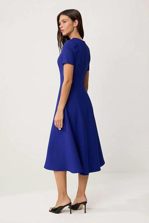 Round Neck Short Sleeve Fit and Flare Midi Dress
