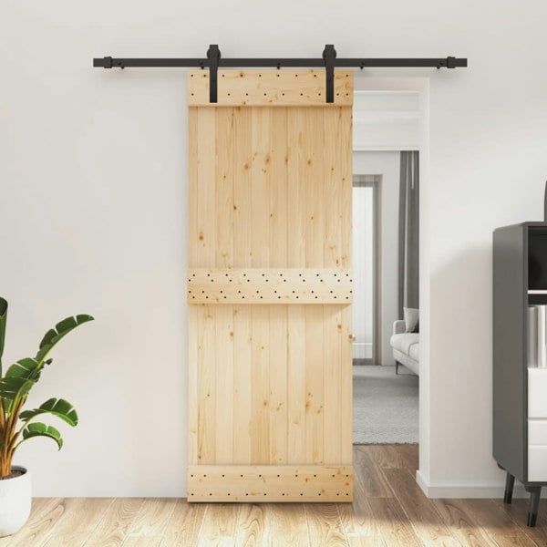 Berkfield Sliding Door with Hardware Set 80x210 cm Solid Wood Pine