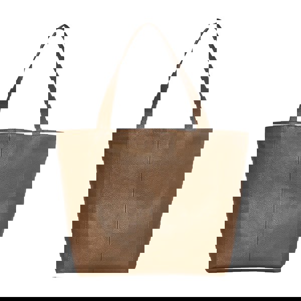 Assots London 'CORDER' Tan Pebble Grain Real Leather Oversized Tote Bag
