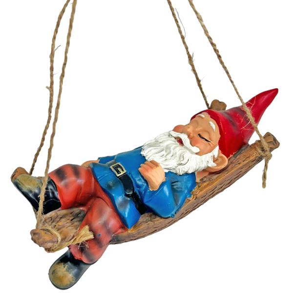 Farmwood Sleeping Gnome in a Hammock Hanging Garden Ornament