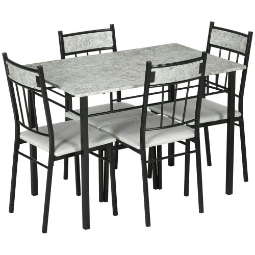 Wyld Haus Lera Marble Effect Grey And Black 5 Piece Dining Table And Chair Set