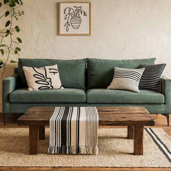 Wyld Haus Buenafuente Green Velvet Upholstered 3 Seater Sofa