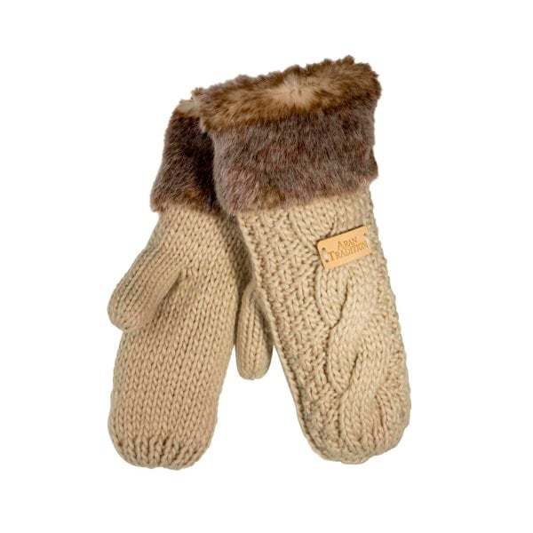 Aran Cable Fur Trim Mittens Stay Cozy & Luxurious with Aran Cable Fur Trim Mittens