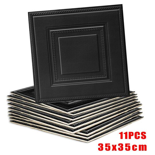 Havendro 11PCS 3D Tiles Ceiling Wall Stickers Self-Adhesive Waterproof Thick Wall Panels - XPE - black