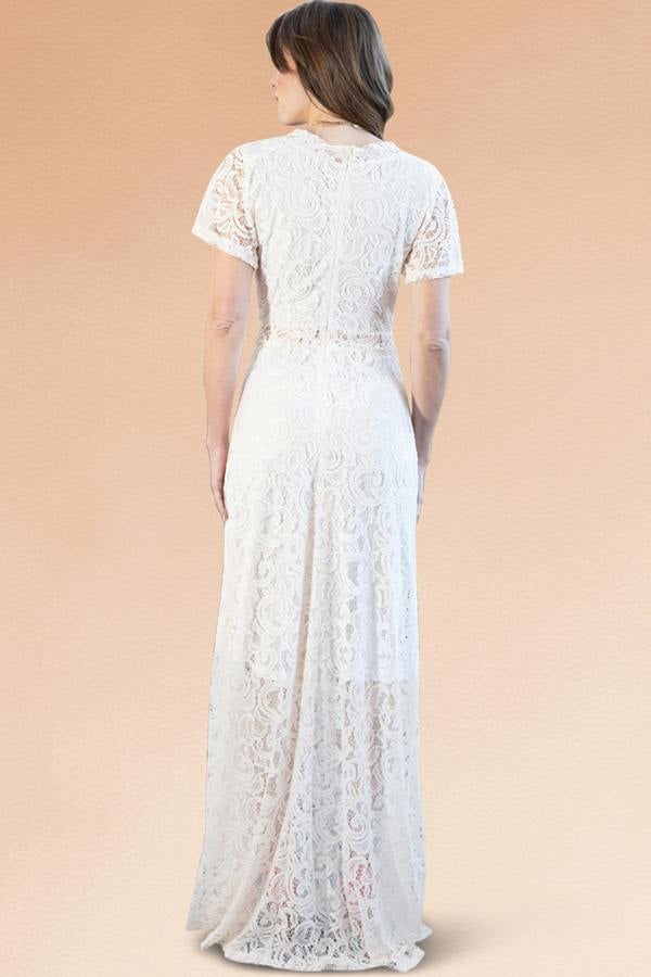 HotSquash Lace Overlay V-Neck Maxi Dress